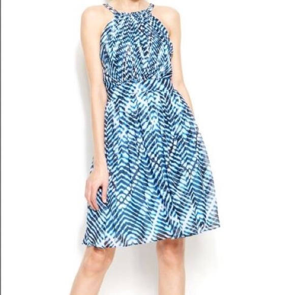 Calvin Klein Halter Blue Printed Dress Sz 4 NWOT