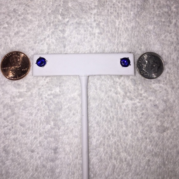 Sapphire Stud Earrings in Sterling Silver - Picture 2 of 3