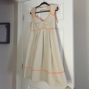 Beige striped and peach detail cap sleeve dress