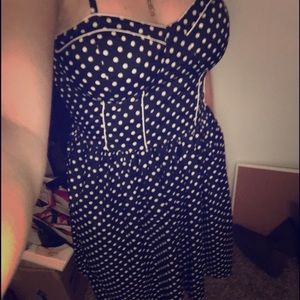 White and blue polka dot spaghetti strap dress