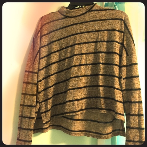 Grayish beige sweater with black strips
