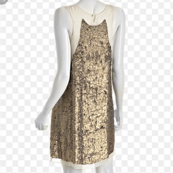 GRYPHON Sz S gold sequin dress over sheer bodice - Picture 2 of 5