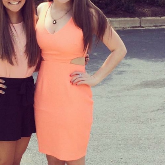 Coral cut out sleeveless dress