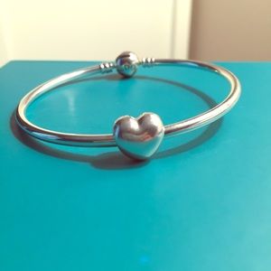 PANDORA Sterling Silver Bangle & Heart Charm