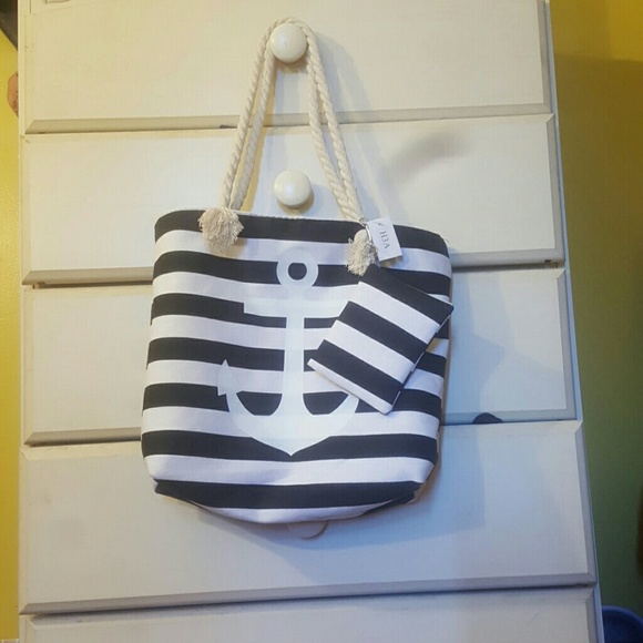 Striped Anchor Beach Bag w/ wallet add on