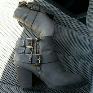 Gray Buckle Booties
