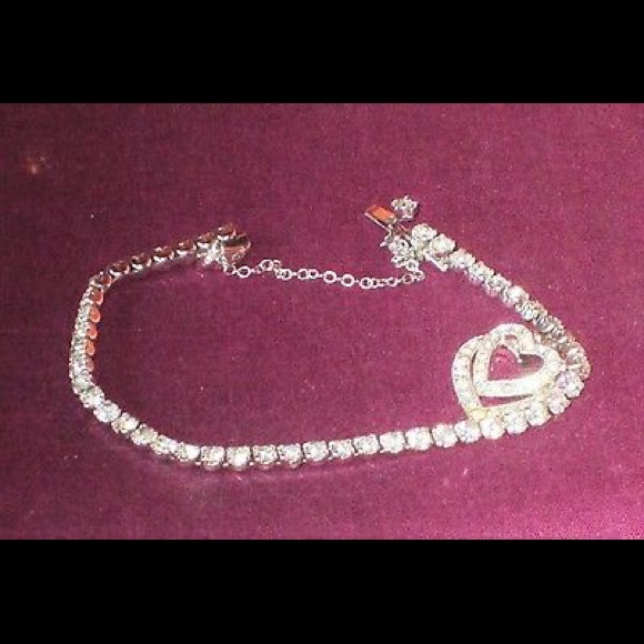 Weiss Jewelry - Weiss signed silver tone rhinestone heart bracelet