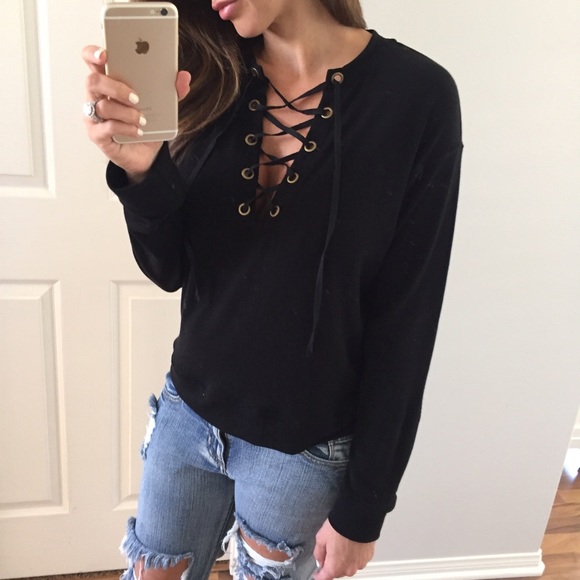 • Sold Out • Chic Black Tie Up Sweatshirt - Picture 4 of 4