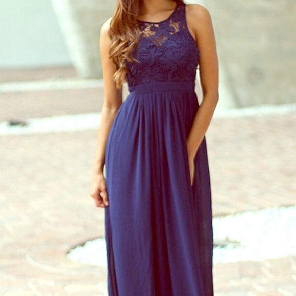 Long, navy blue dress