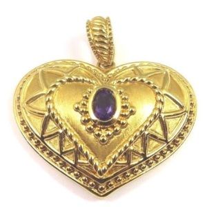 14k Yellow Gold Puffed Heart Pendant With Stone