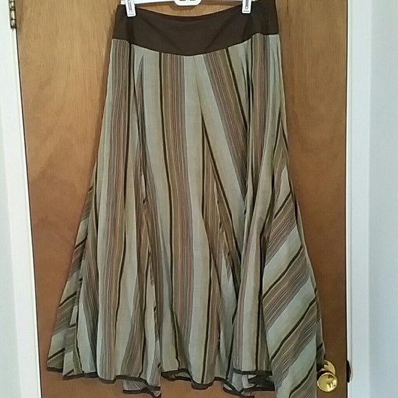 Brown & green striped full skirt