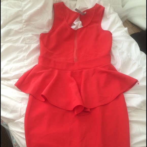 Deep Coral Peplum Dress with open backing