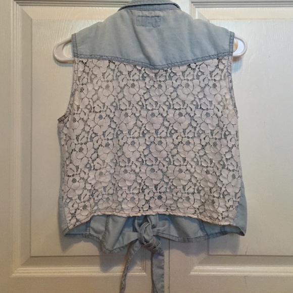 Denim Button Down Crochet-Back Top - Picture 2 of 3