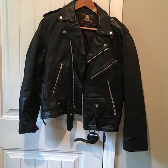 Vintage black leather motorcycle jacket size M