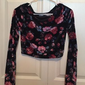 Urban Outfitters Velvet Long Sleeve Crop Top