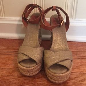 Tory Burch Gold Espadrille wedges