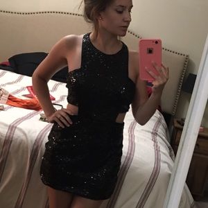 Express sequin cutout mini dress