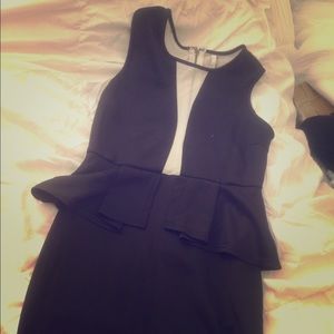 Mesh backed black and white peplum dress