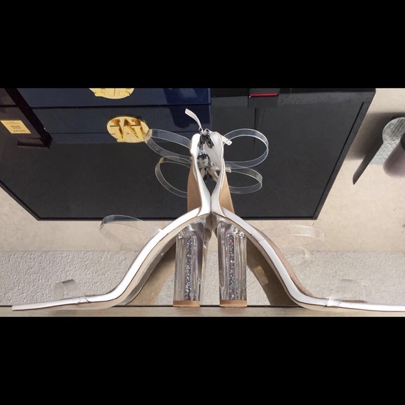 Glitter Clear and White Perspex Heels strappy