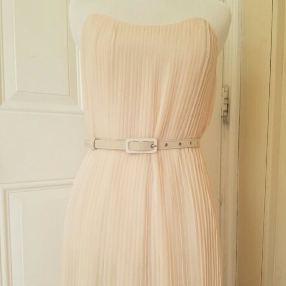 Blush, pleated, chiffon gown