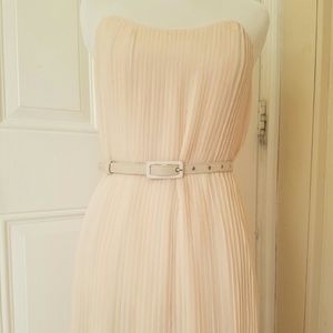 Blush, pleated, chiffon gown