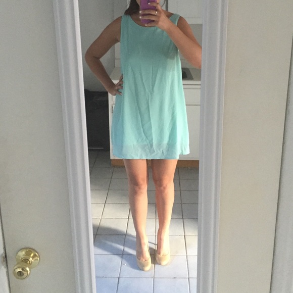 Tobi Backless Teal Shift Dress - Picture 1 of 4