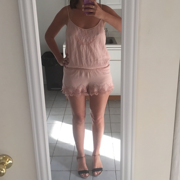 Zara Light Pink Lace Romper - Picture 1 of 4