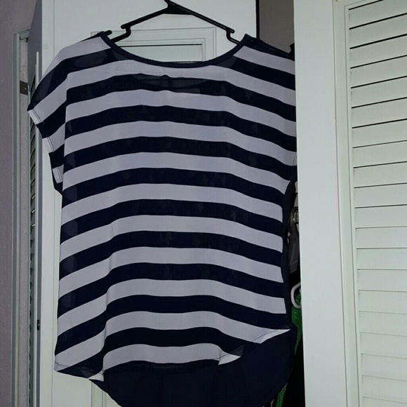 Dressy casual navy and white stripe blouse
