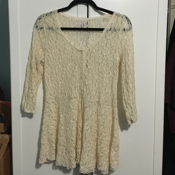 Free People Lace 3/4 Sleeve Top