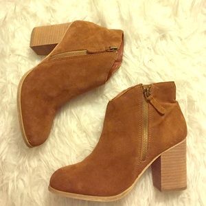Brown suede heeled booties