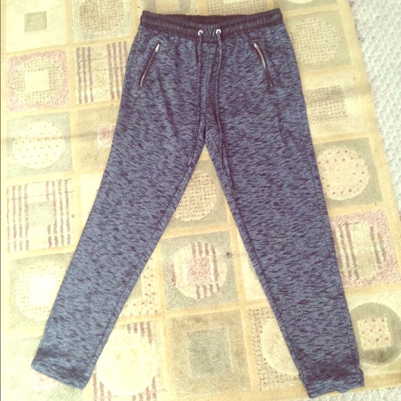 Marled Knit Sweatpants with Leather Detail