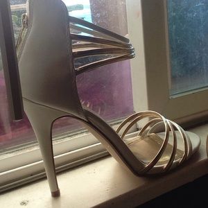 white and gold heels