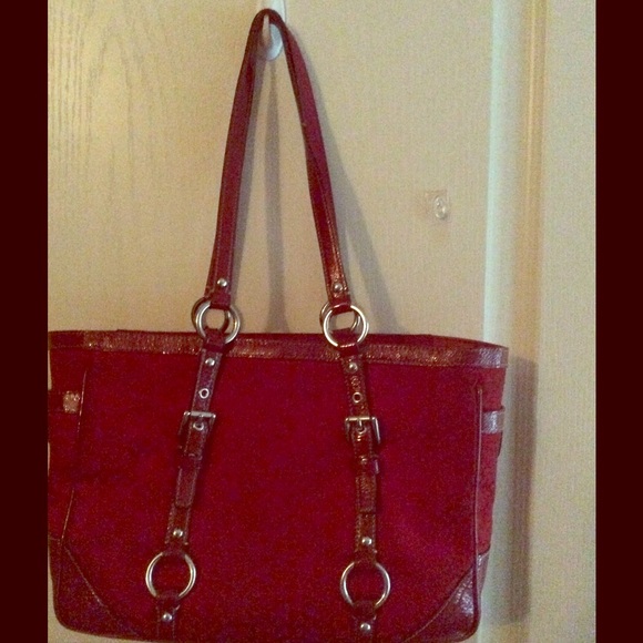 Authentic coach satchel in red monogrammed canvas