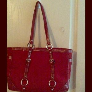 Authentic coach satchel in red monogrammed canvas