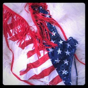 One piece flag suit. Body rage name