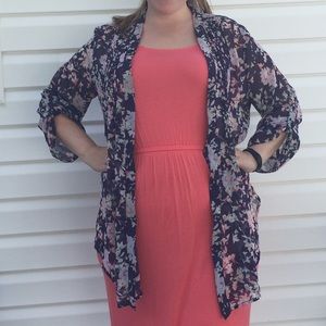 LC Lauren Conrad Size XL Sheer Navy Floral Jacket