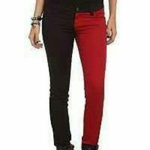 Half and Half Red Black Skinny Jeans