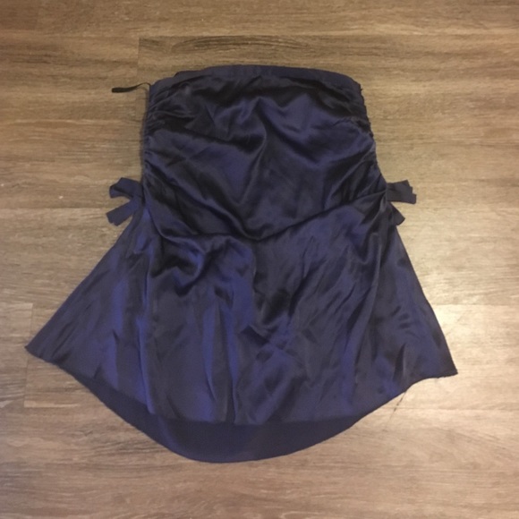 Navy silk skirt with rouching on the sides