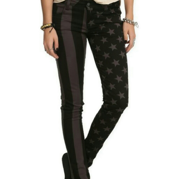 Black Grey Stars And Stripes Skinny Jeans