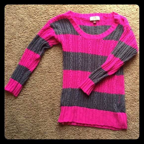 Cute and comfy pink and gray striped sweater