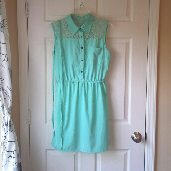 Mint Dress with Sheer Lace