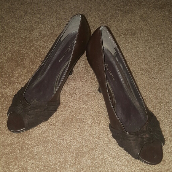 Brown peep toe heels
