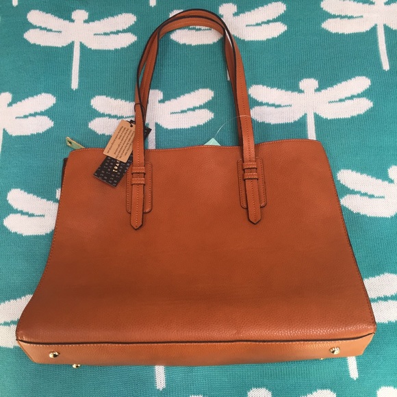 NWT Cognac Faux Leather Structured Tote