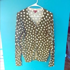 Button up cardigan Olive green & white polka dots