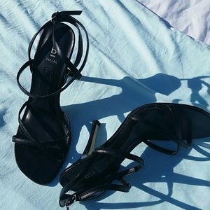 Black 4 inch strappy heels by Bakers
