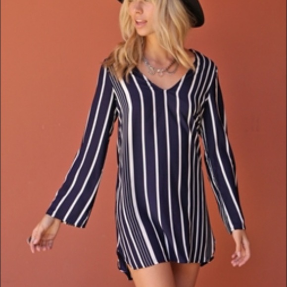 Tunic dress in navy stripe - west coast wardrobe