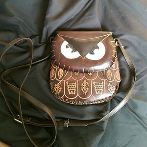 Handmade Leather Owl Crossbody Purse Bag