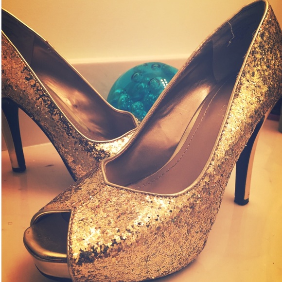 Gold peep toe heels
