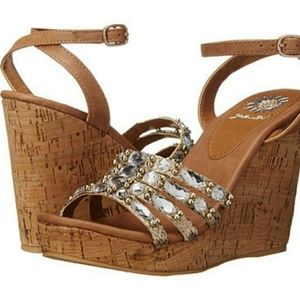 Yellow Box Kerr embellished tan wedge sandals
