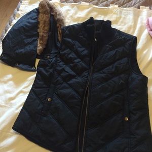 Black vest with detachable fur trim hood